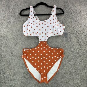 GabiFresh x Swimsuits For All Polka Dot Cutout‎ Monokini Rust White 16 D/DD NEW